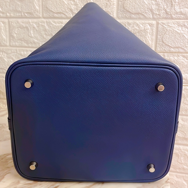 平台最低近新限量款✨愛馬仕Hermes picotin lock 22特殊雙色編織手把菜籃子琉璃藍寶石藍銀扣Epsom皮C刻-15