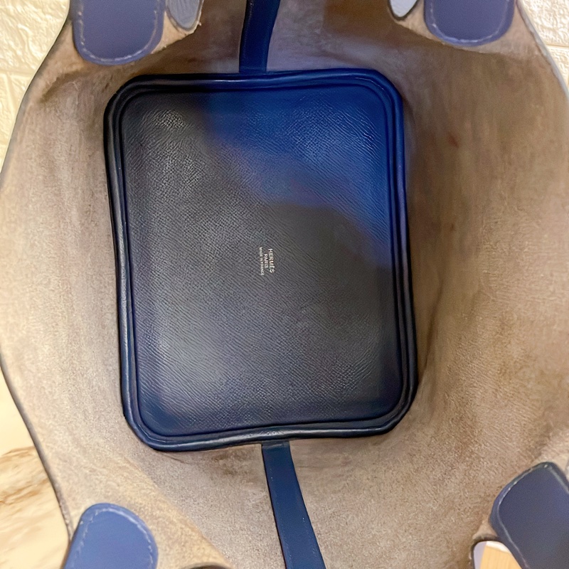 平台最低近新限量款✨愛馬仕Hermes picotin lock 22特殊雙色編織手把菜籃子琉璃藍寶石藍銀扣Epsom皮C刻-19