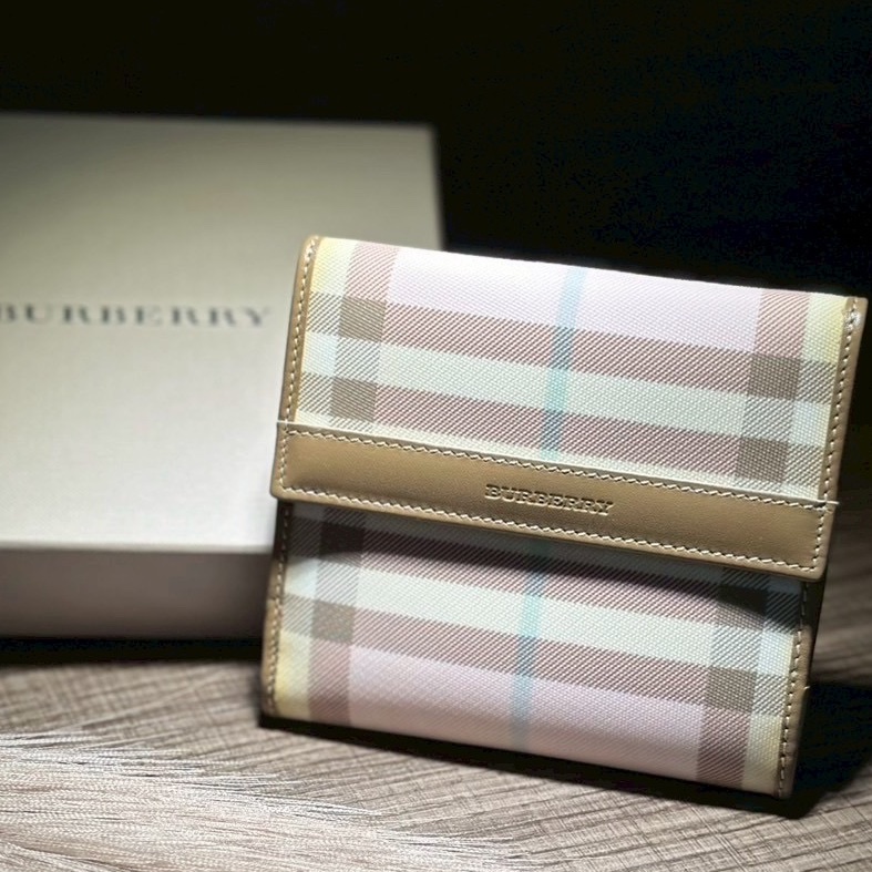 BURBERRY 粉色格紋短夾-0