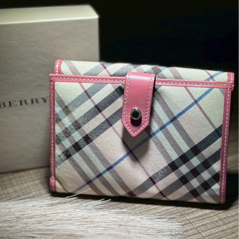 BURBERRY 粉色格紋短夾-1