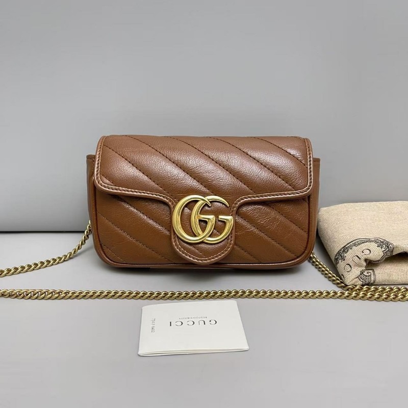 Gucci古馳 marmont迷你焦糖色全皮鏈條包肩背包斜背包-0