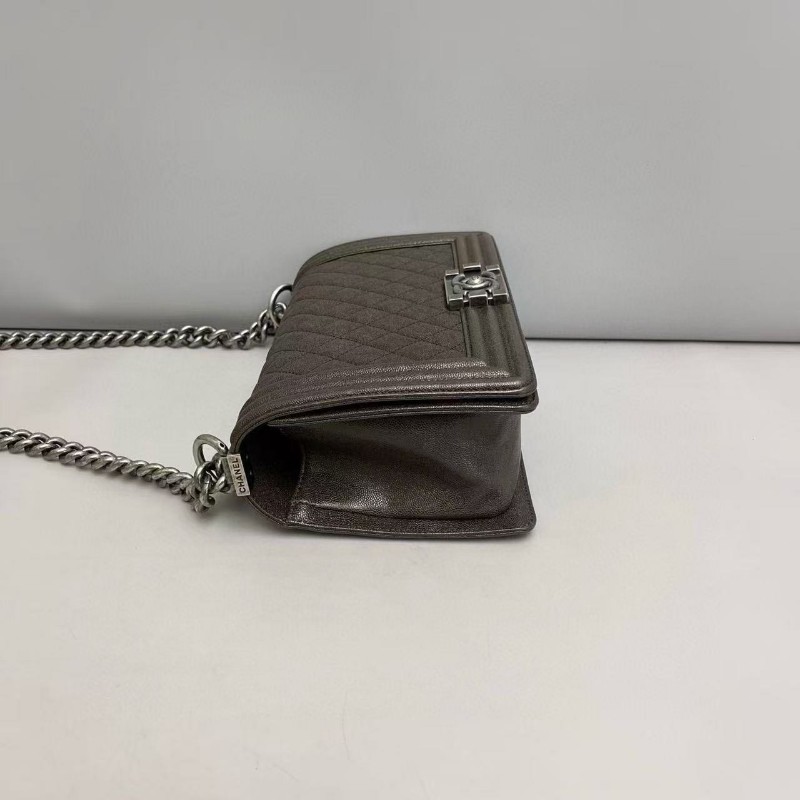 🈶發票 Chanel香奈兒 leboy中號深棕色牛皮荔枝紋包肩背包斜背包-5