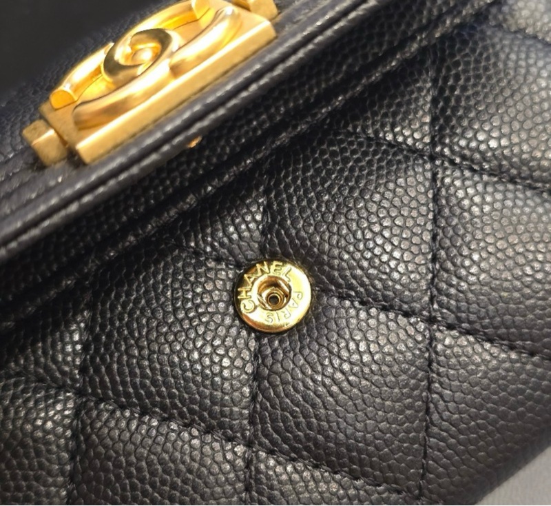 僅使用一次 Chanel 香奈兒 Boy單層卡包 名片夾 黑色 牛皮 金-5