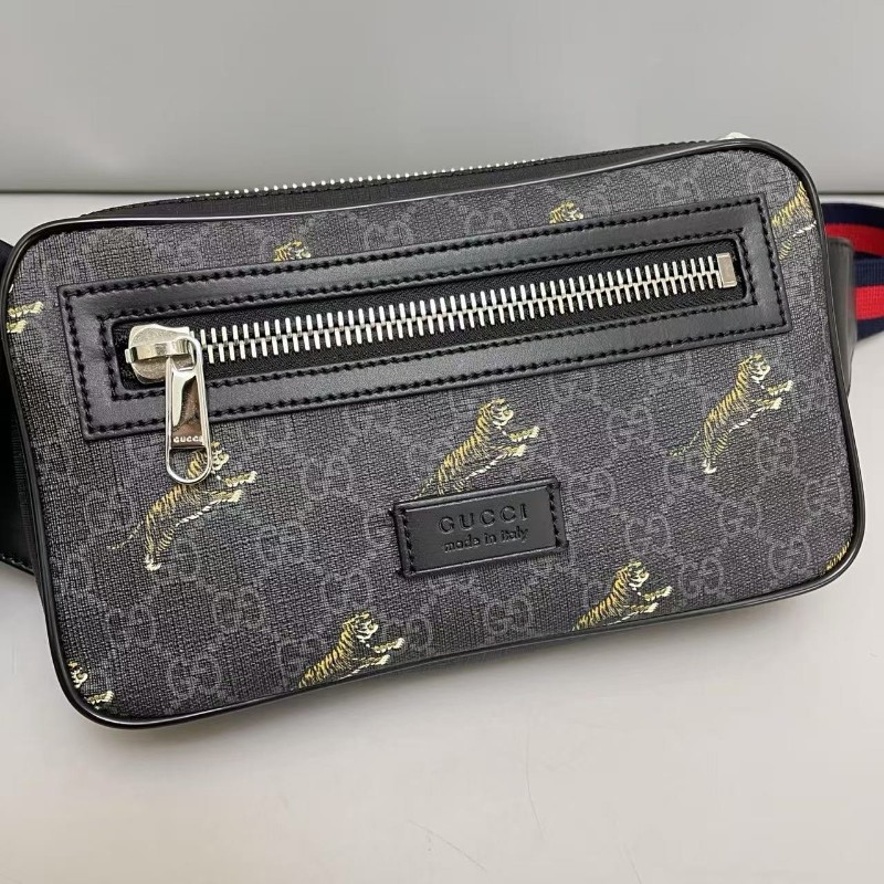 Gucci古馳 男士 老花老虎印花腰包胸包-5