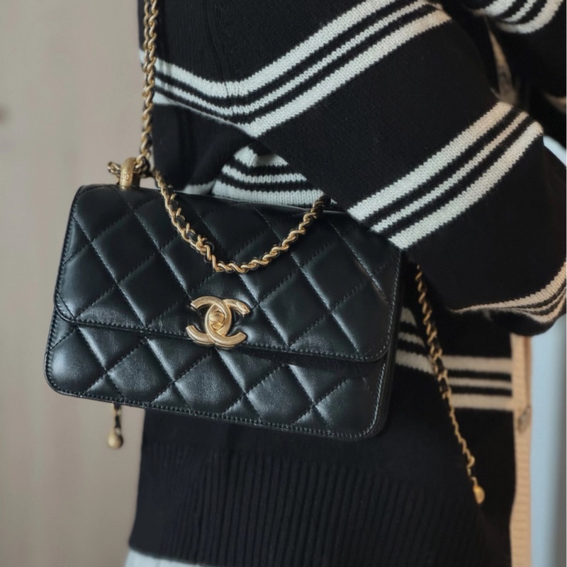 Chanel 黑金牛雙金球-0