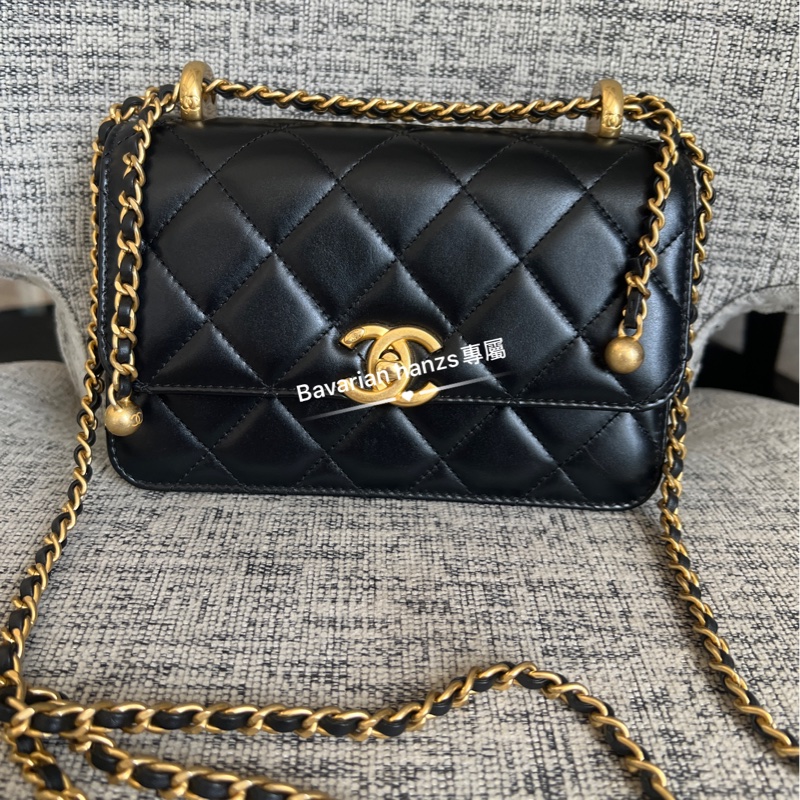 Chanel 黑金牛雙金球-6