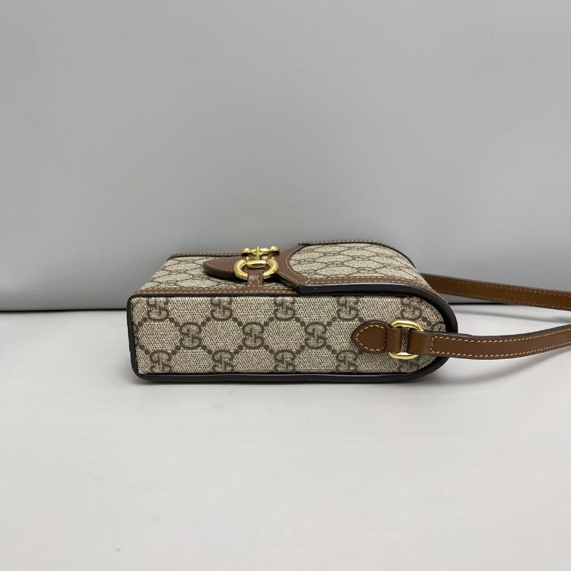 Gucci古馳 馬銜扣1955老花焦糖色手機包斜背包-2