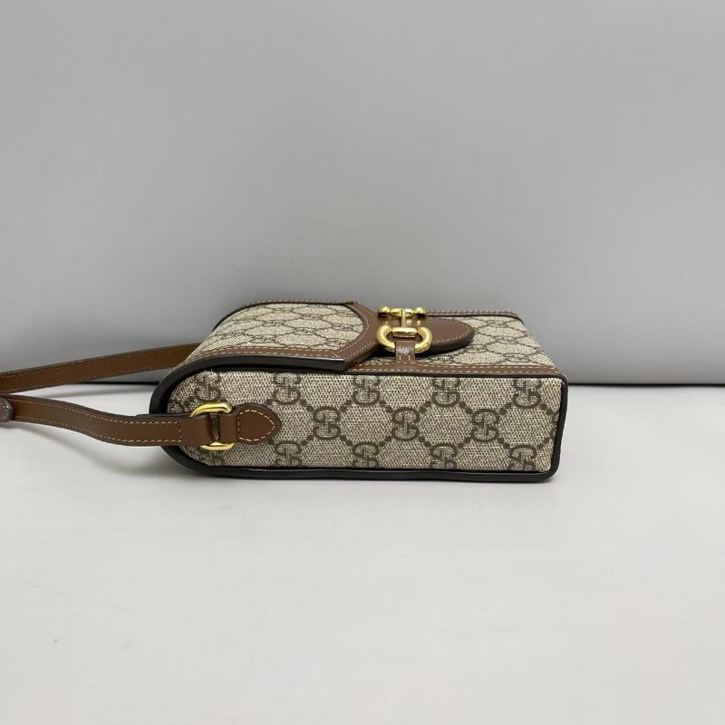 Gucci古馳 馬銜扣1955老花焦糖色手機包斜背包-8