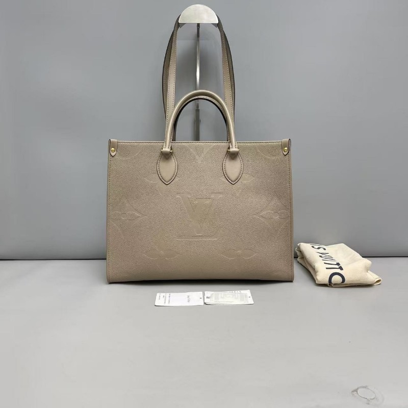 LV路易威登Onthego中號MM 灰色全皮壓紋tote托特包 晶片款-0