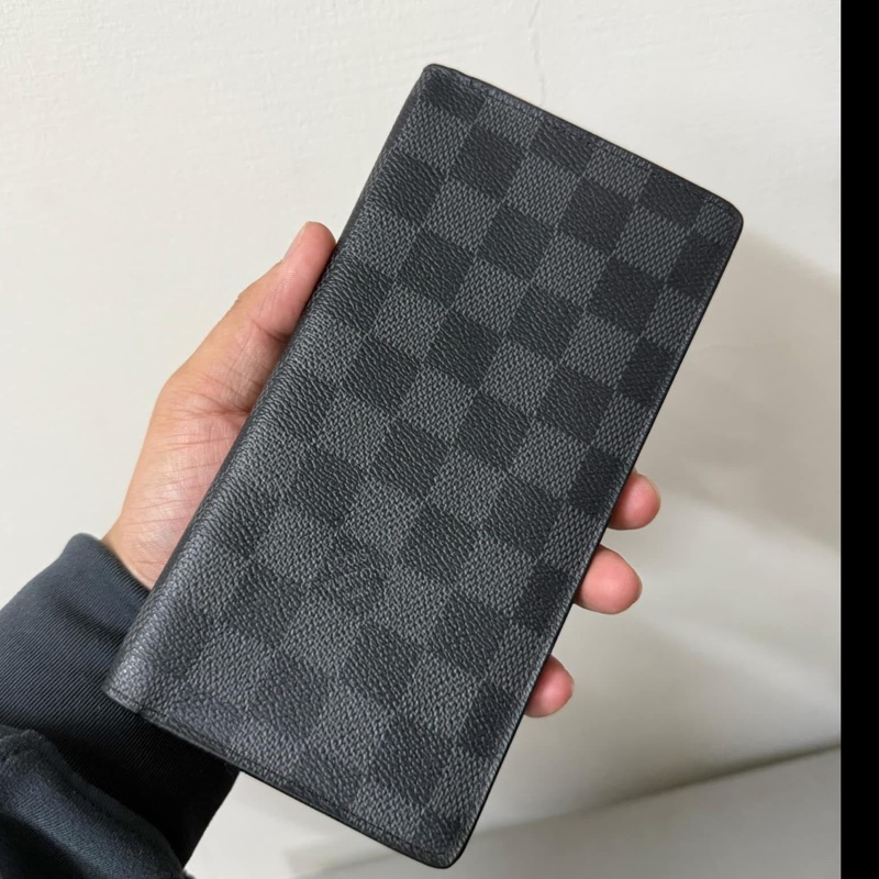 Lv棋盤格對開長夾-0