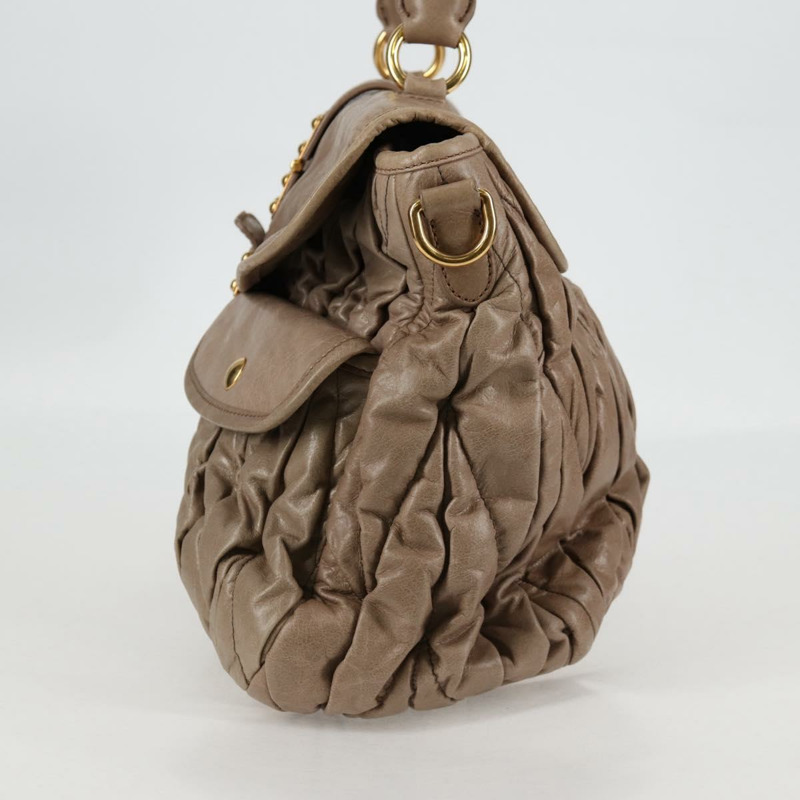 【日本直送】Miu Miu Matelasse 手提包 皮革 2 向 米色 金 正品 132748V-2