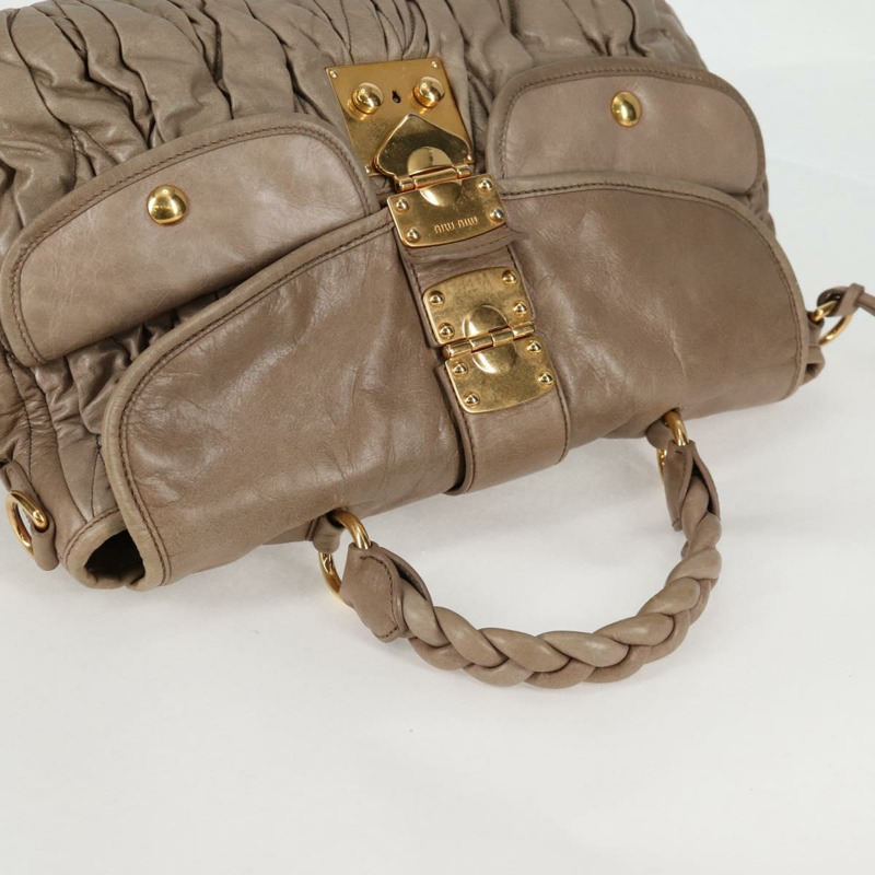 【日本直送】Miu Miu Matelasse 手提包 皮革 2 向 米色 金 正品 132748V-5