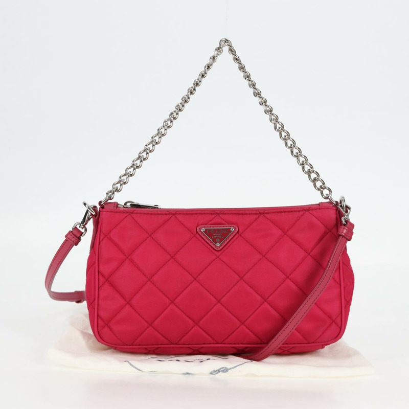 【日本直送】PRADA 尼龍鏈條手提包 2way 粉紅色銀色 正品 135510V-11