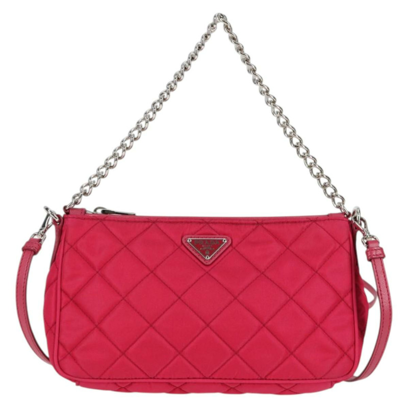 【日本直送】PRADA 尼龍鏈條手提包 2way 粉紅色銀色 正品 135510V-12