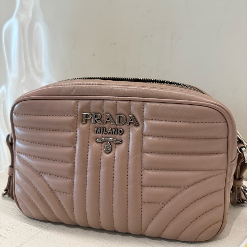 PRADA 粉色條紋鏈條包-0