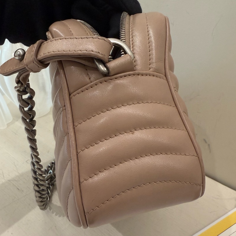 PRADA 粉色條紋鏈條包-5