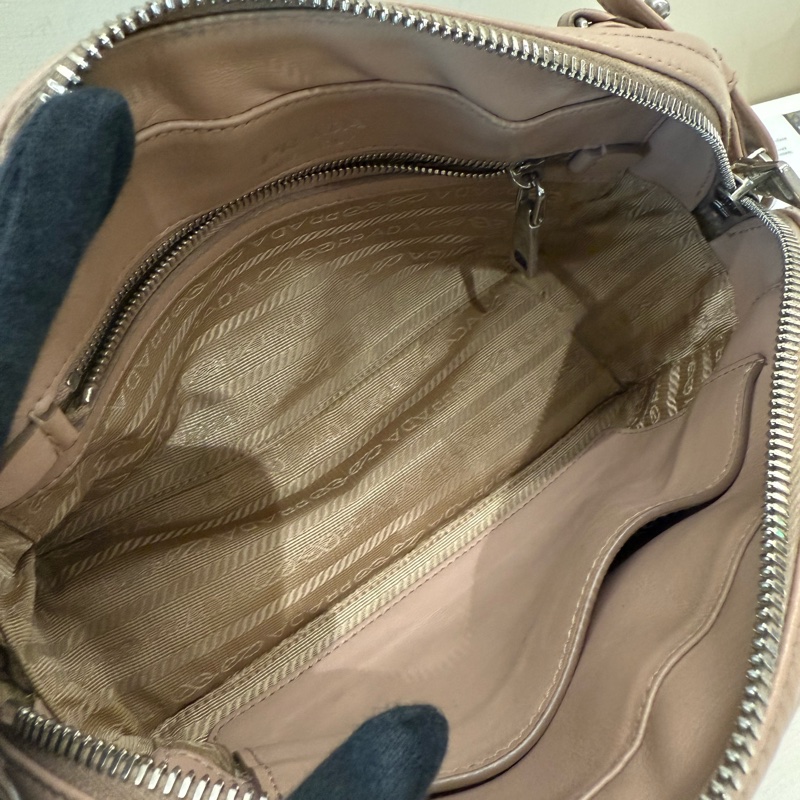 PRADA 粉色條紋鏈條包-10