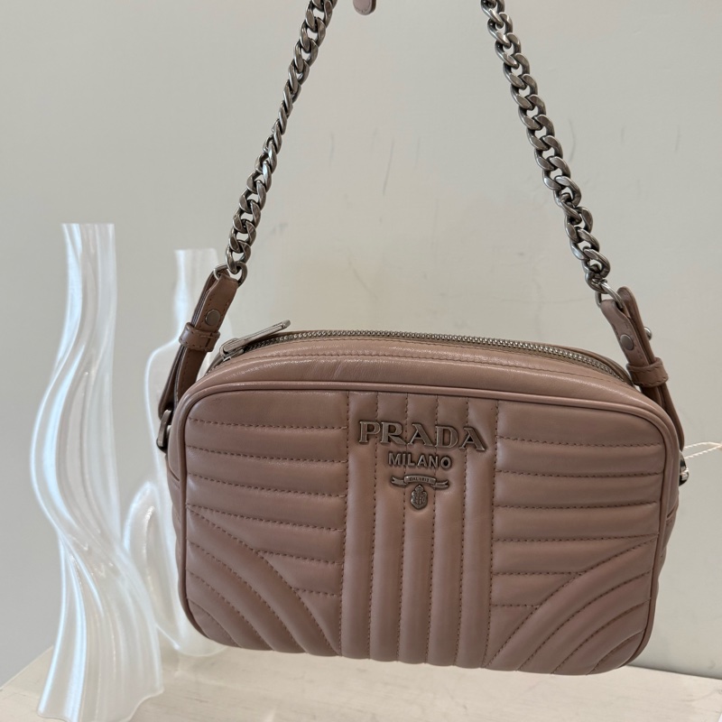 PRADA 粉色條紋鏈條包-14