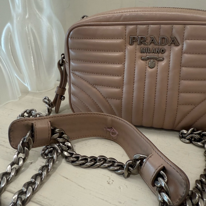 PRADA 粉色條紋鏈條包-16
