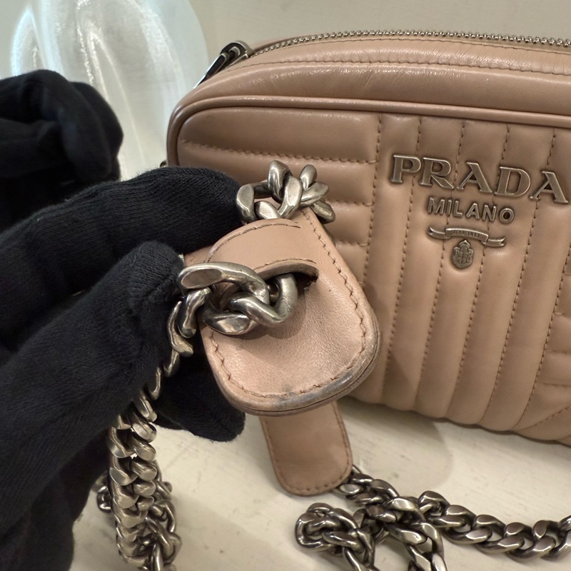 PRADA 粉色條紋鏈條包-18