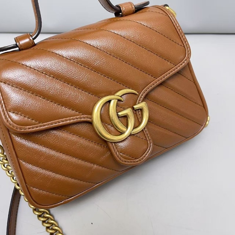 Gucci古馳Marmont迷你全皮焦糖色郵差包 肩背包斜背包-2