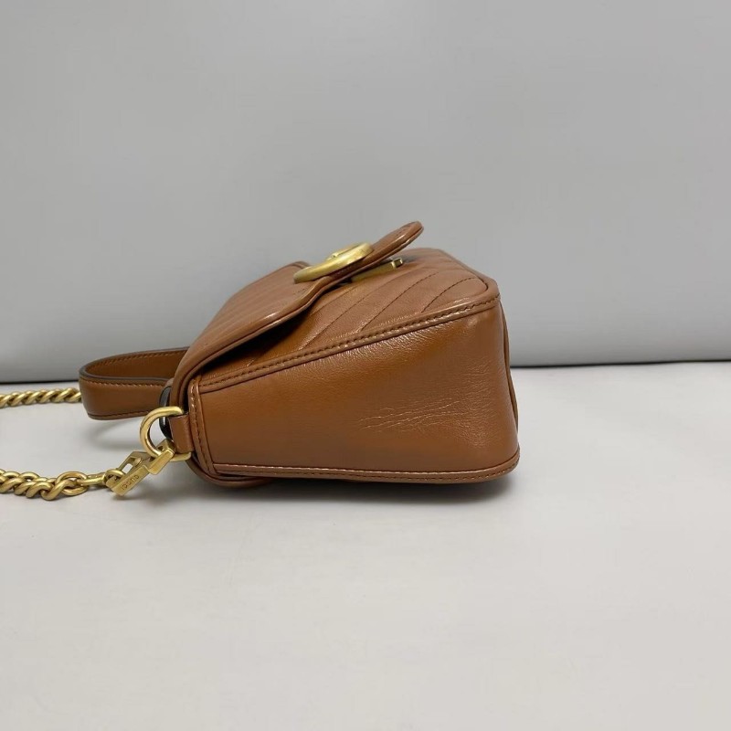 Gucci古馳Marmont迷你全皮焦糖色郵差包 肩背包斜背包-7