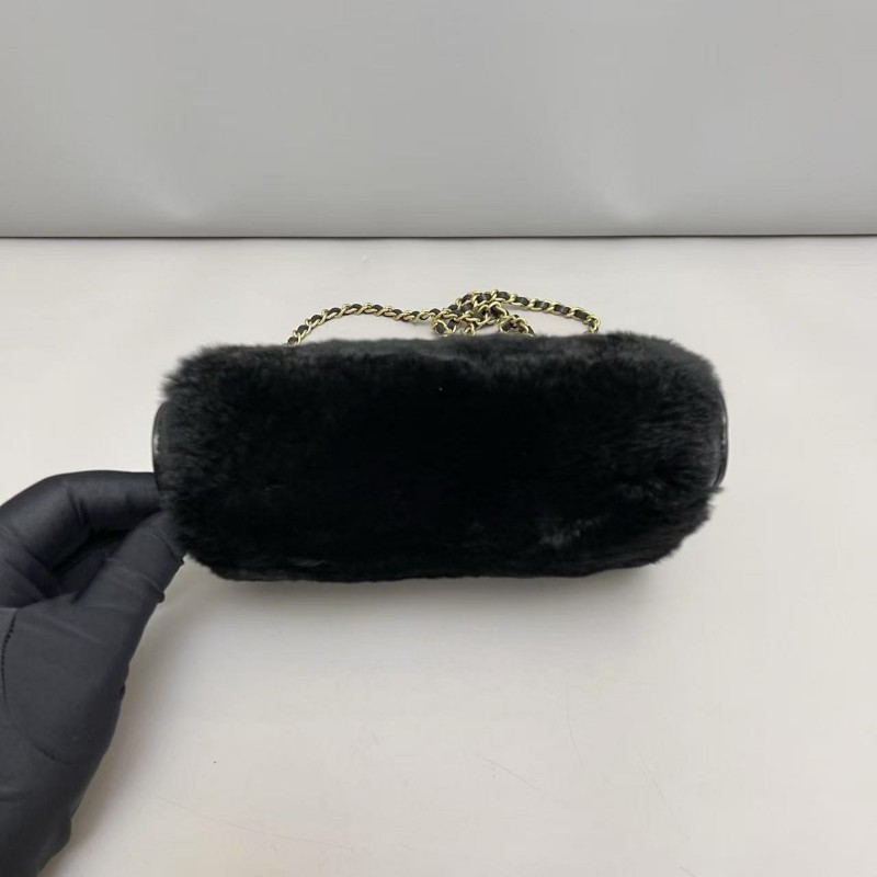 Chanel香奈兒 leboy woc黑金限量兔毛拼皮包 肩背包斜背包-6