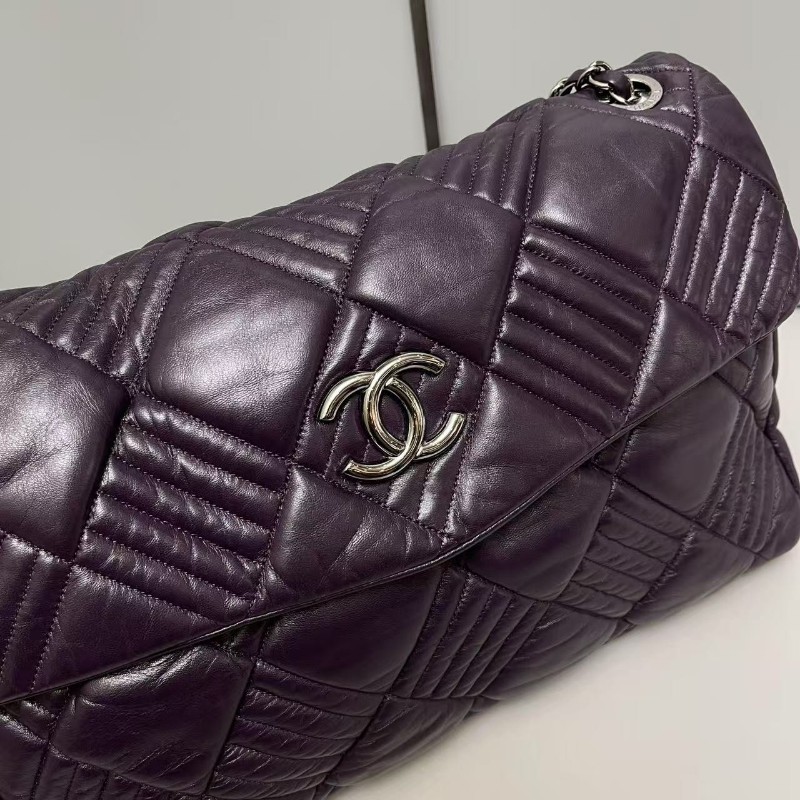 Chanel香奈兒 紫色全皮菱格肩背包 機場包-2
