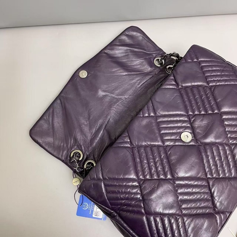 Chanel香奈兒 紫色全皮菱格肩背包 機場包-7