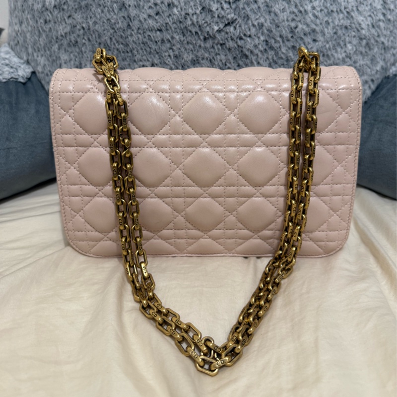 出清 Dior Addict 淡粉色羊皮金扣鏈條包-2