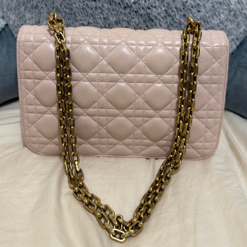 出清 Dior Addict 淡粉色羊皮金扣鏈條包-6