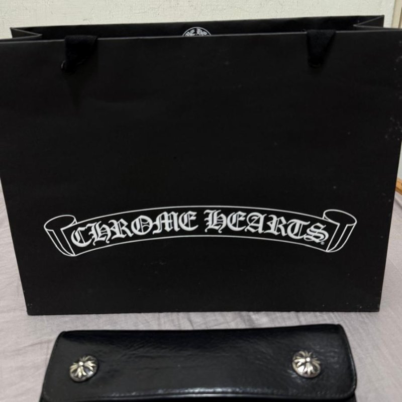 Chrome Hearts Wave Wallet Cross Button Heavy Leather 克羅心 長夾 皮夾 十字扣 銀飾 黑色【稀有收藏】-0