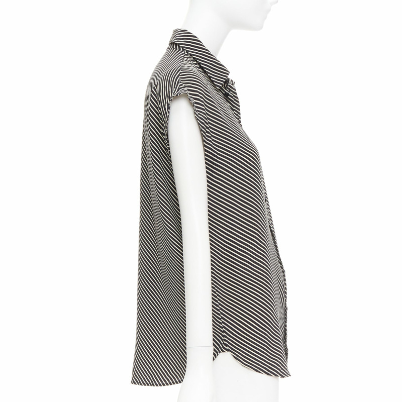 SAINT LAURENT 2015 100% silk diagonal striped sleeveless blouse FR34 XS-3