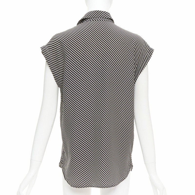 SAINT LAURENT 2015 100% silk diagonal striped sleeveless blouse FR34 XS-4