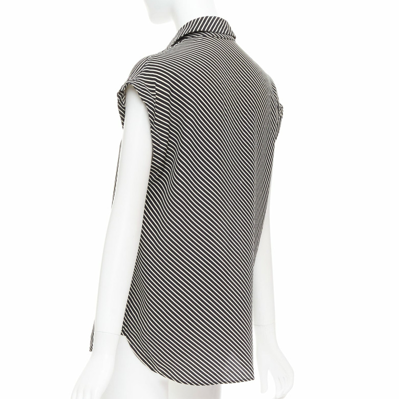 SAINT LAURENT 2015 100% silk diagonal striped sleeveless blouse FR34 XS-5