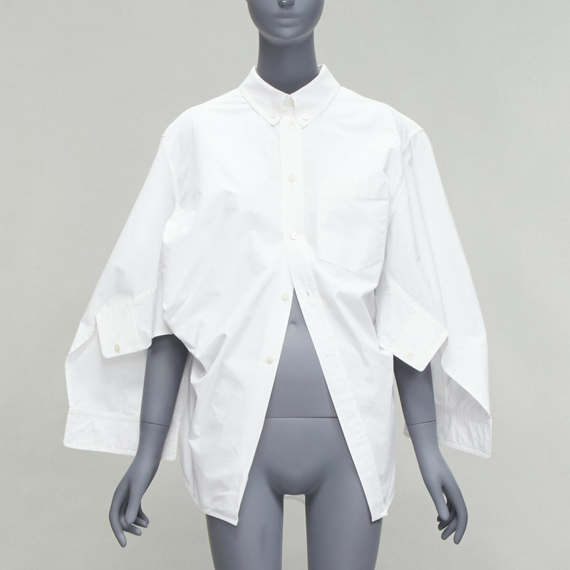 BALENCIAGA 2022 white BB desconstructed kimono sleeve oversized shirt FR36 S-0