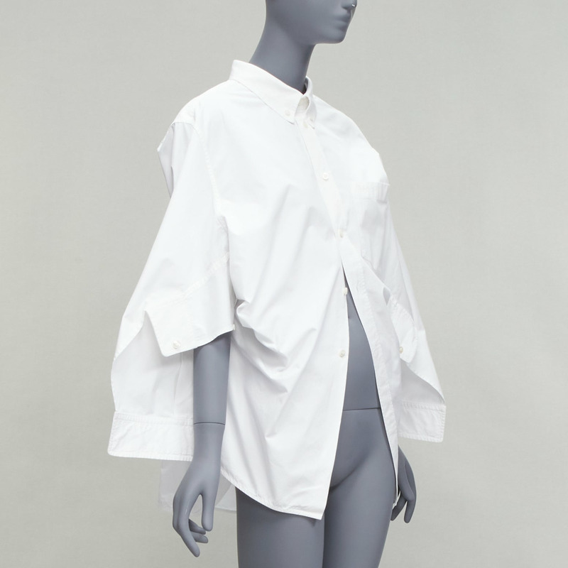 BALENCIAGA 2022 white BB desconstructed kimono sleeve oversized shirt FR36 S-2