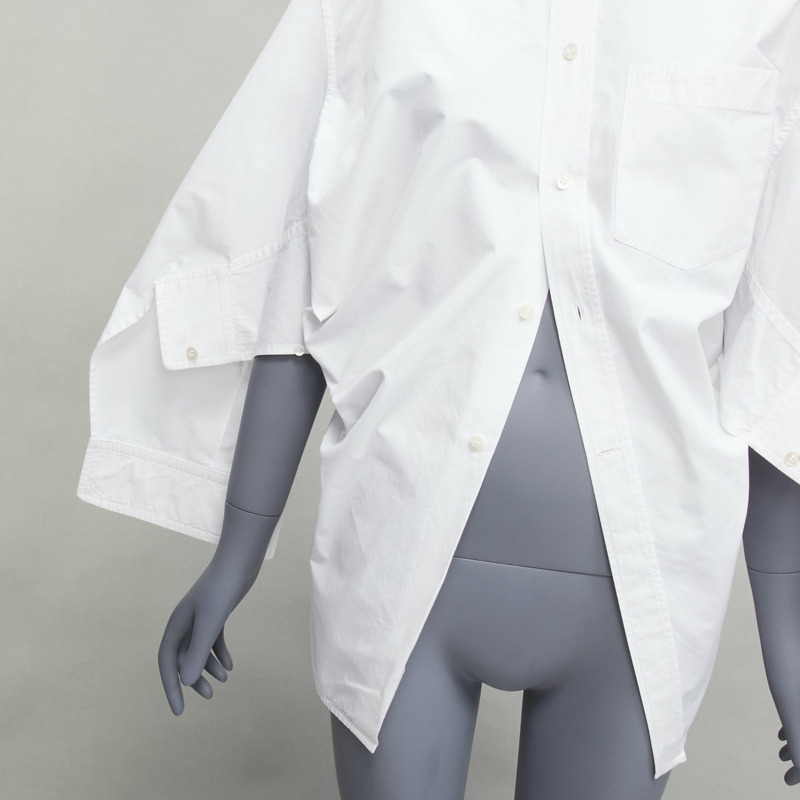 BALENCIAGA 2022 white BB desconstructed kimono sleeve oversized shirt FR36 S-7