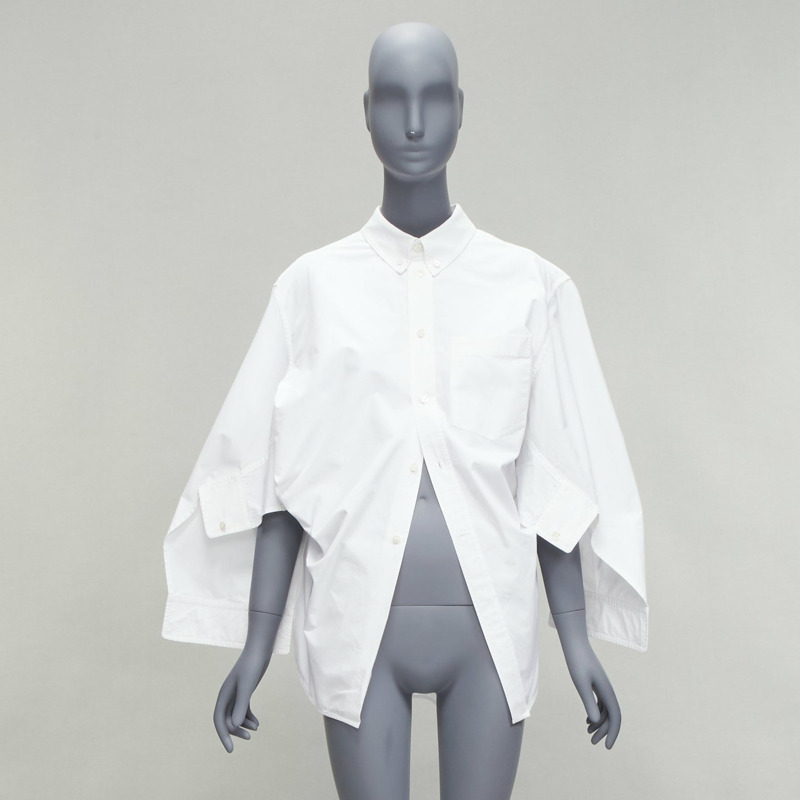 BALENCIAGA 2022 white BB desconstructed kimono sleeve oversized shirt FR36 S-9