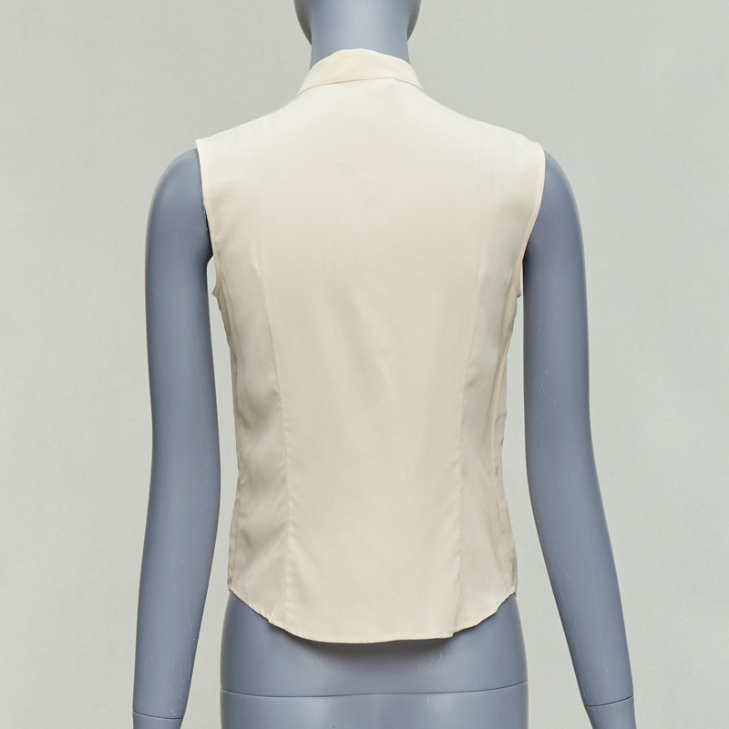 PRADA 2006 Vintage 100% silk ruffle front high collar sleeveless shirt IT38 XS-4