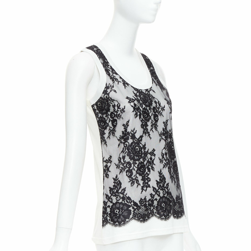 DOLCE GABBANA black white cotton lace overlay tank top IT40 S-2
