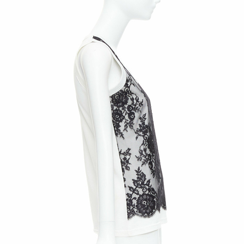 DOLCE GABBANA black white cotton lace overlay tank top IT40 S-3