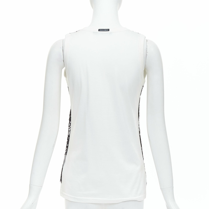 DOLCE GABBANA black white cotton lace overlay tank top IT40 S-4