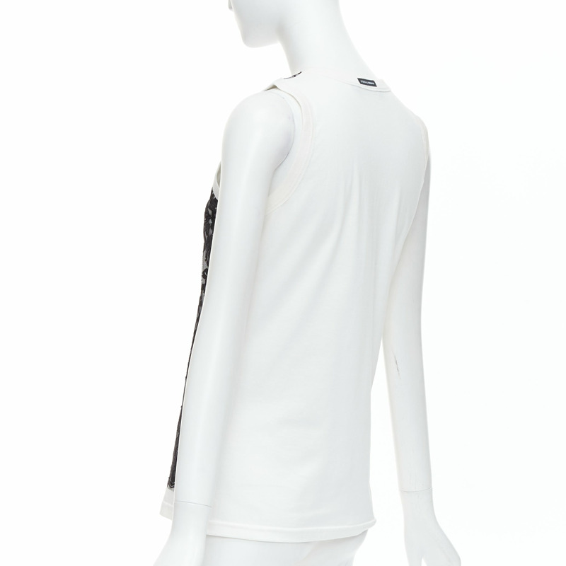 DOLCE GABBANA black white cotton lace overlay tank top IT40 S-5