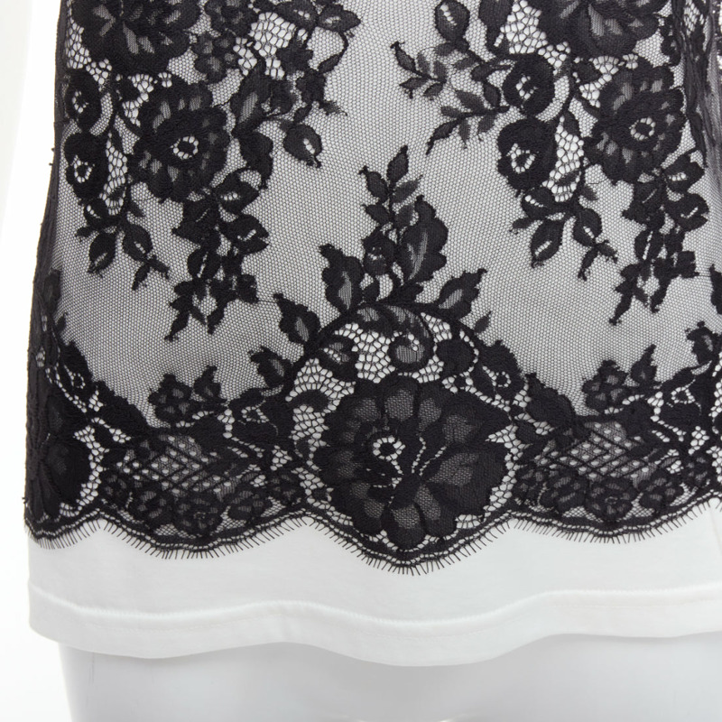 DOLCE GABBANA black white cotton lace overlay tank top IT40 S-6