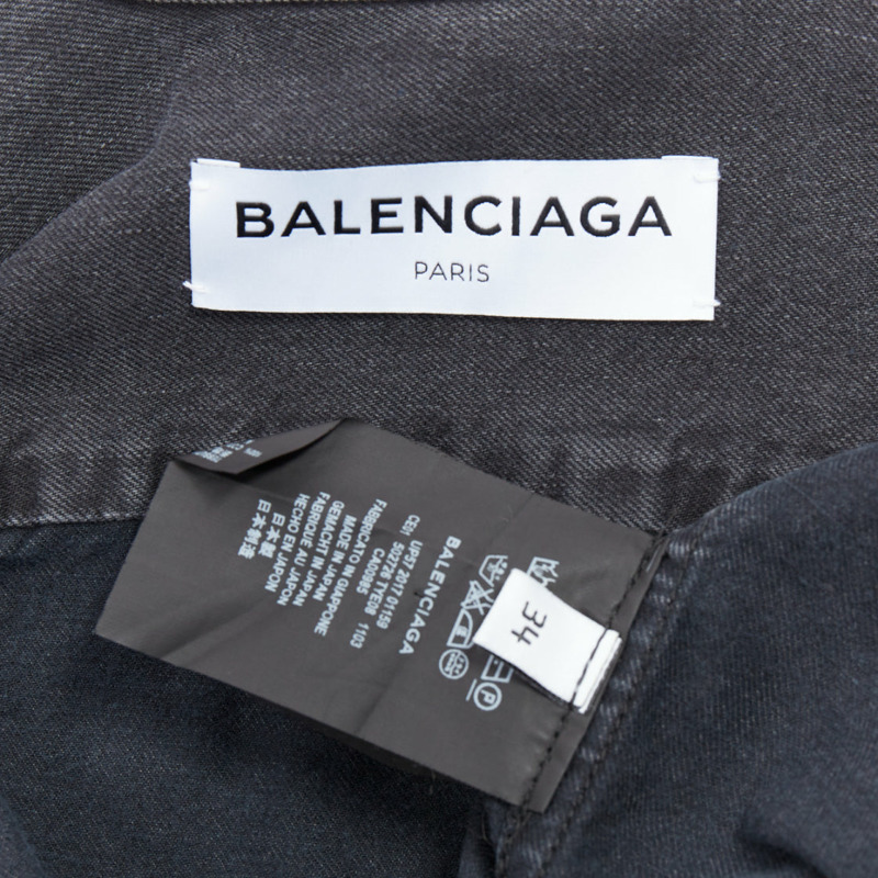 BALENCIAGA Demna 2017 black washed denim swing collar oversized shirt FR34 XS-7