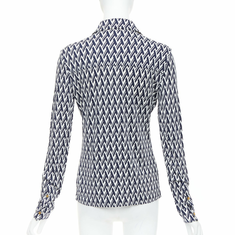 TORY BURCH navy cream T monogram print silk blend shirt XS-4