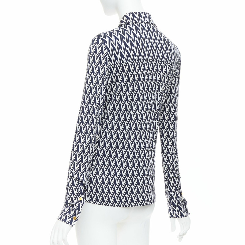 TORY BURCH navy cream T monogram print silk blend shirt XS-5