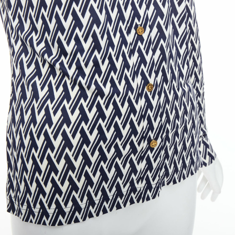 TORY BURCH navy cream T monogram print silk blend shirt XS-6