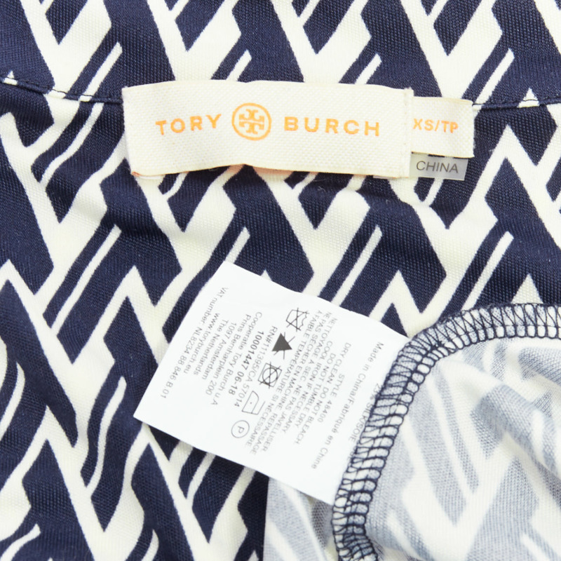 TORY BURCH navy cream T monogram print silk blend shirt XS-7